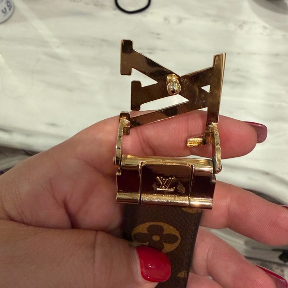 Designer Brown Monogram Belt with Gold Buckle - Picture 6 of 9